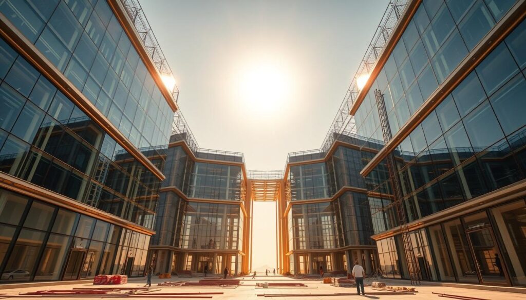 An awe-inspiring architectural masterpiece unfolds in the heart of Dammam, as the Sharqiya Entrepreneurship Projects showcase their cutting-edge innovations. Towering glass structures gleam in the sunlight, seamlessly blending traditional Saudi design with modern elegance. Skilled workers meticulously install insulated sandwich panels, ensuring unparalleled thermal efficiency and structural integrity. The scene radiates a sense of progress and prosperity, capturing the essence of Dammam's thriving entrepreneurial landscape. Warm hues bathe the captivating tableau, evoking a palpable atmosphere of innovation and ambition. This breathtaking image encapsulates the spirit of the Dammam Sandwich Panel Annexes 2026 – a testament to the region's unwavering commitment to sustainable development and economic growth.