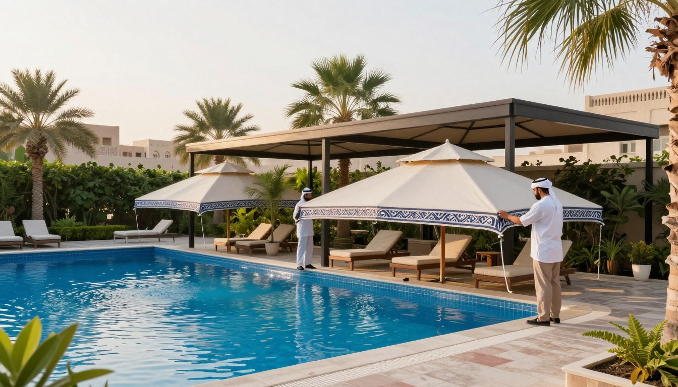مظلات مسابح القطيف: تصميم مظلات مناسبة للمسابح