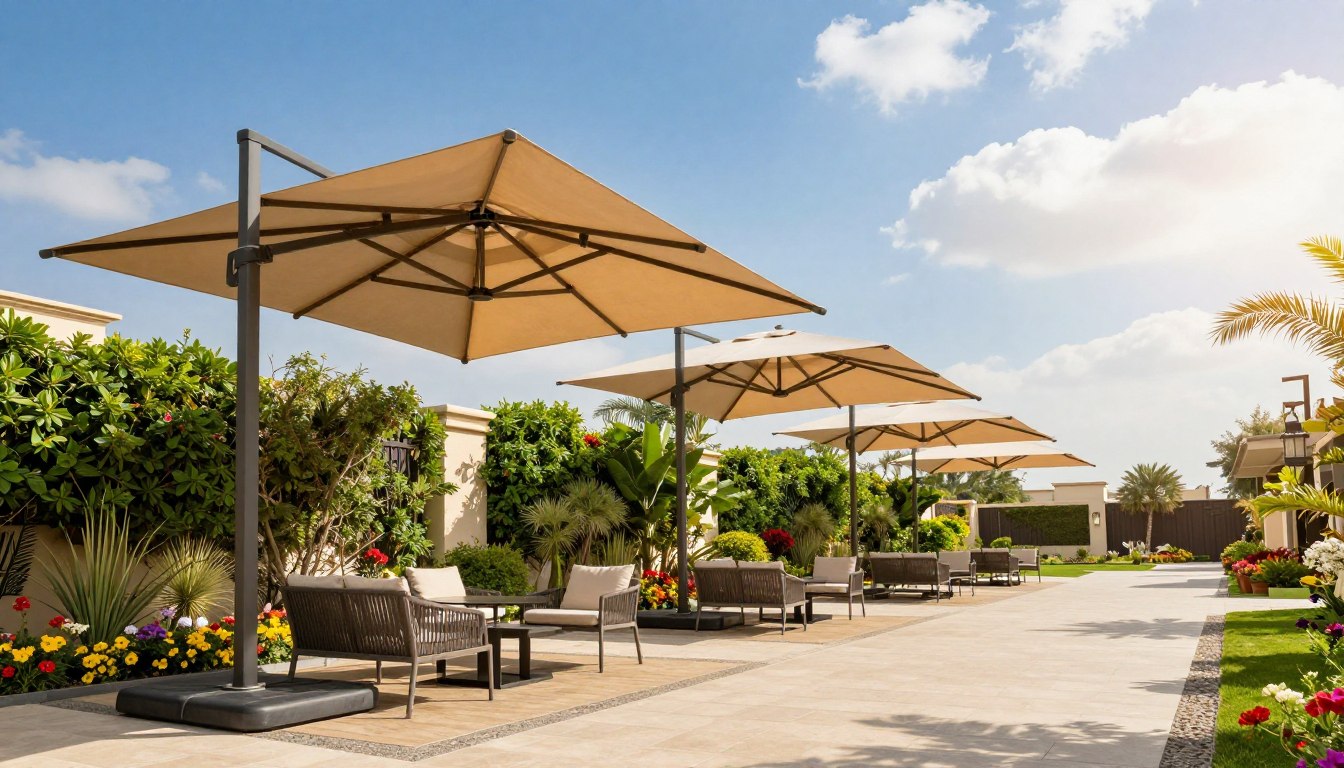 مظلات كابولي (بدون أعمدة) في حي المطار: مساحة حرة كاملة وأناقة للباحات الخارجية