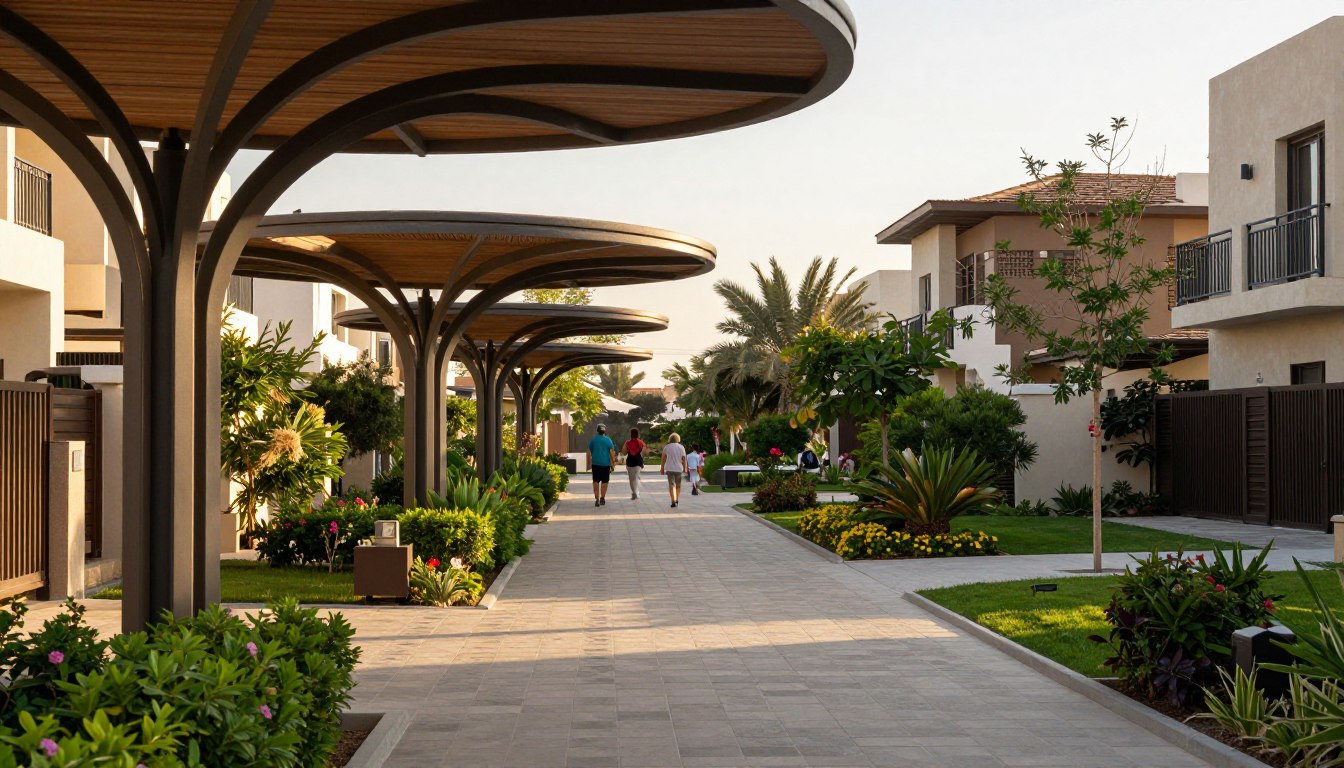 مظلات ممرات للمجمعات في حي الخليج: رحلة مظللة وآمنة بين الوحدات السكنية